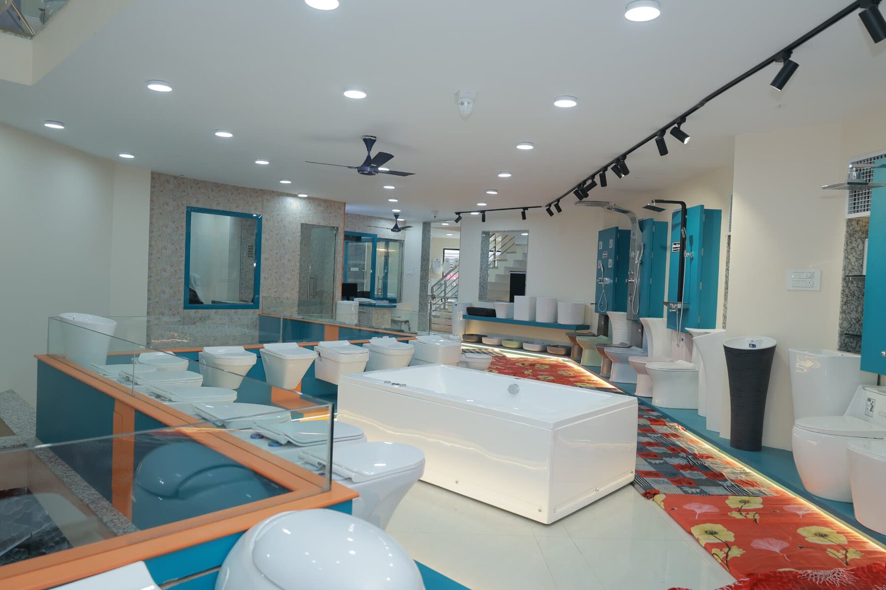 Wide view of the Heritage Heaven showroom with bathtubs, basins and shower panels