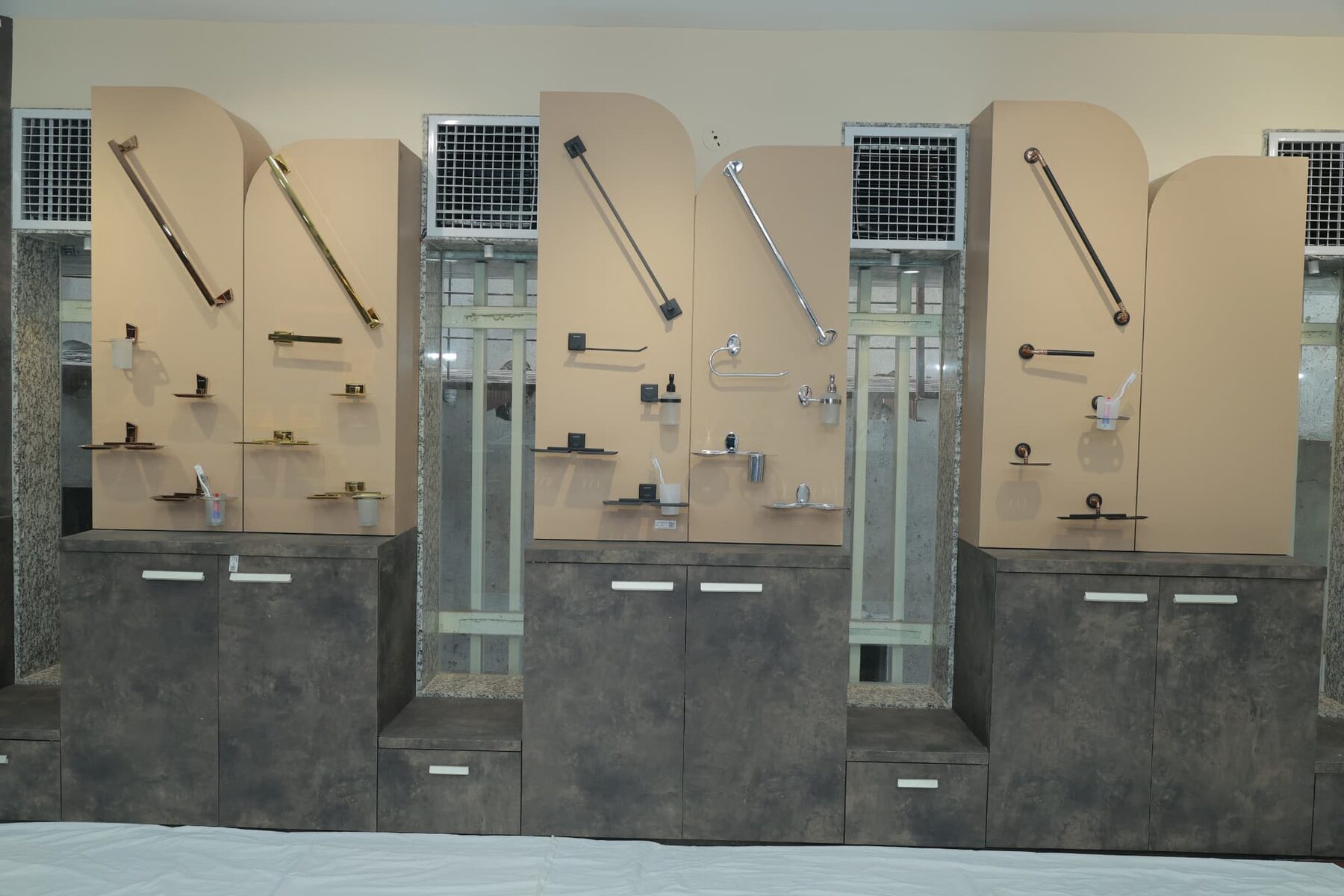 Bath accessories wall — towel bars, tumbler holders and vanity storage